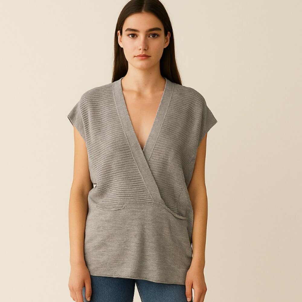 Free People NWT Beach Cap Sleeve Linen Blend Sweater Wrap in Grey Size XS